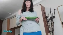 Play Brunette MILF's Creamy Pussy Leaks from Cucumber Fisting and Squirting